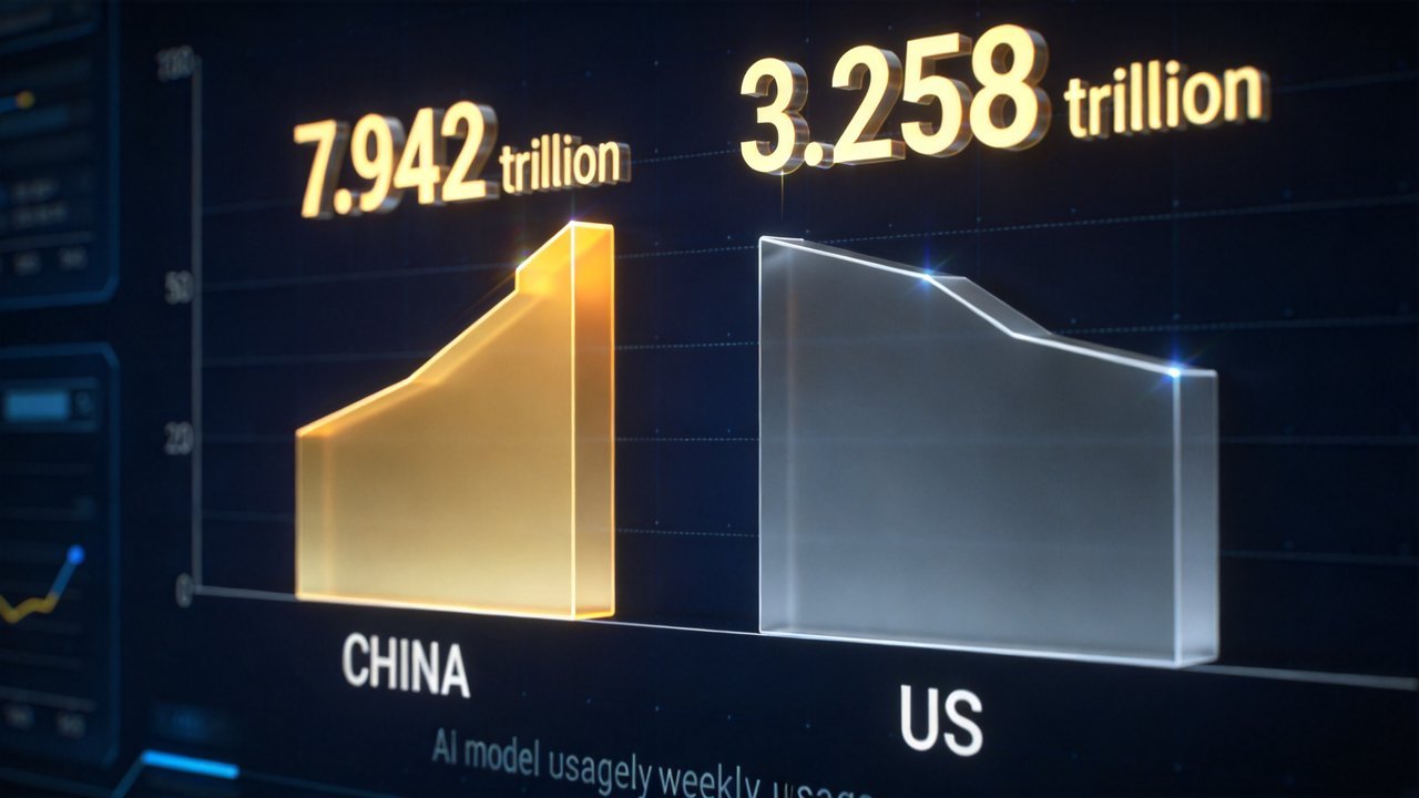 中国 vs 美国 AI 模型周调用量对比
