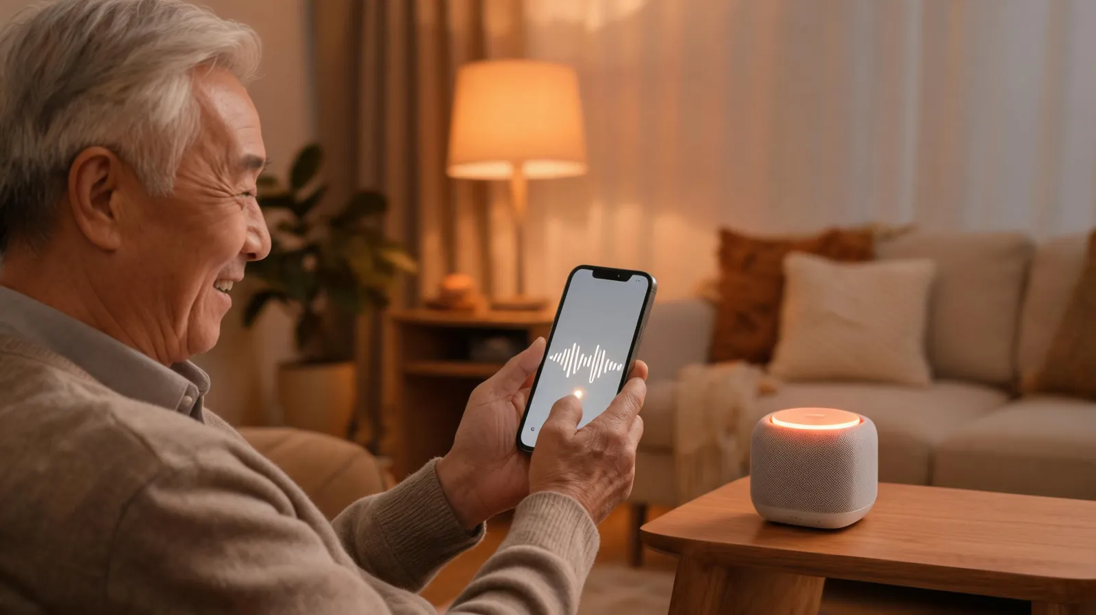 Elderly parent confirming medication via WeChat voice