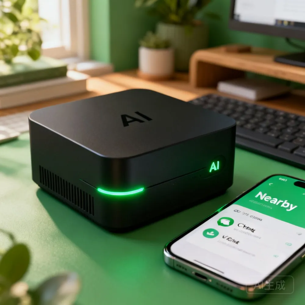 铠盒AIBOX硬件设备插电即用，绿色指示灯亮起