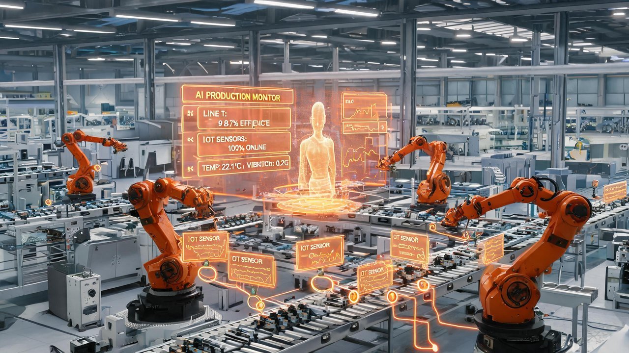 Smart manufacturing factory with robotic arms