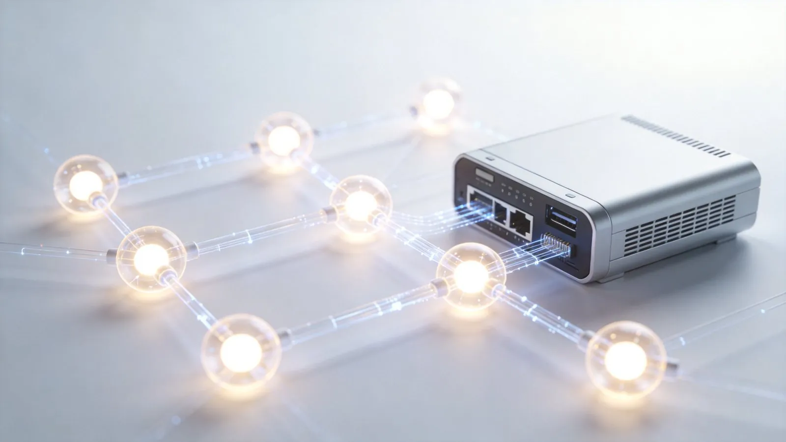 Automated workflow nodes connected to AI hardware